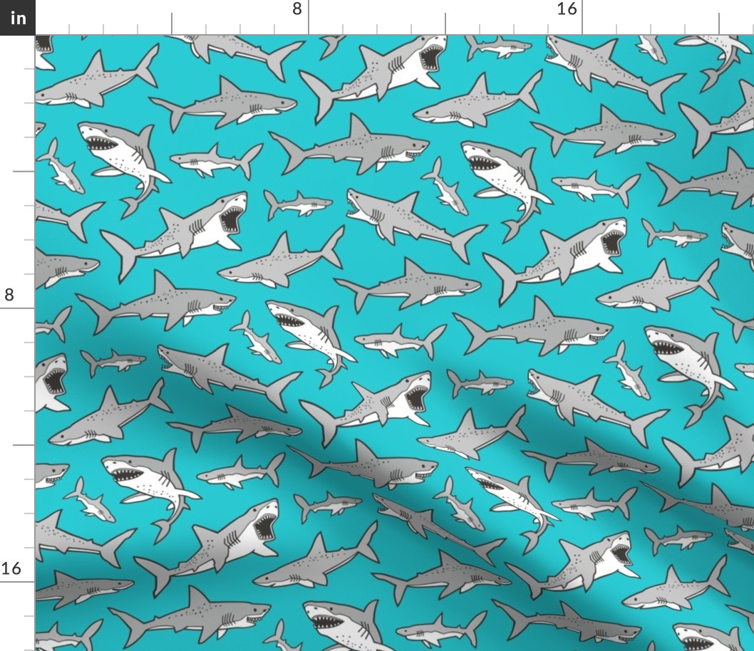 Sharks Shark Grey on Dark Aqua Blue