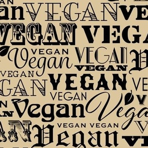 Lg. Vegan Text Repeat in Black & Tan Vegan Gift Plant Based - Large Scale 