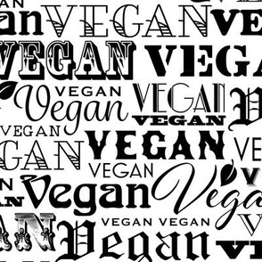 Lg. Vegan Text Repeat in Black & White Vegan Gift Plant Based - Large Scale 
