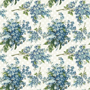 Blue floral on ivory polka dots large scale 