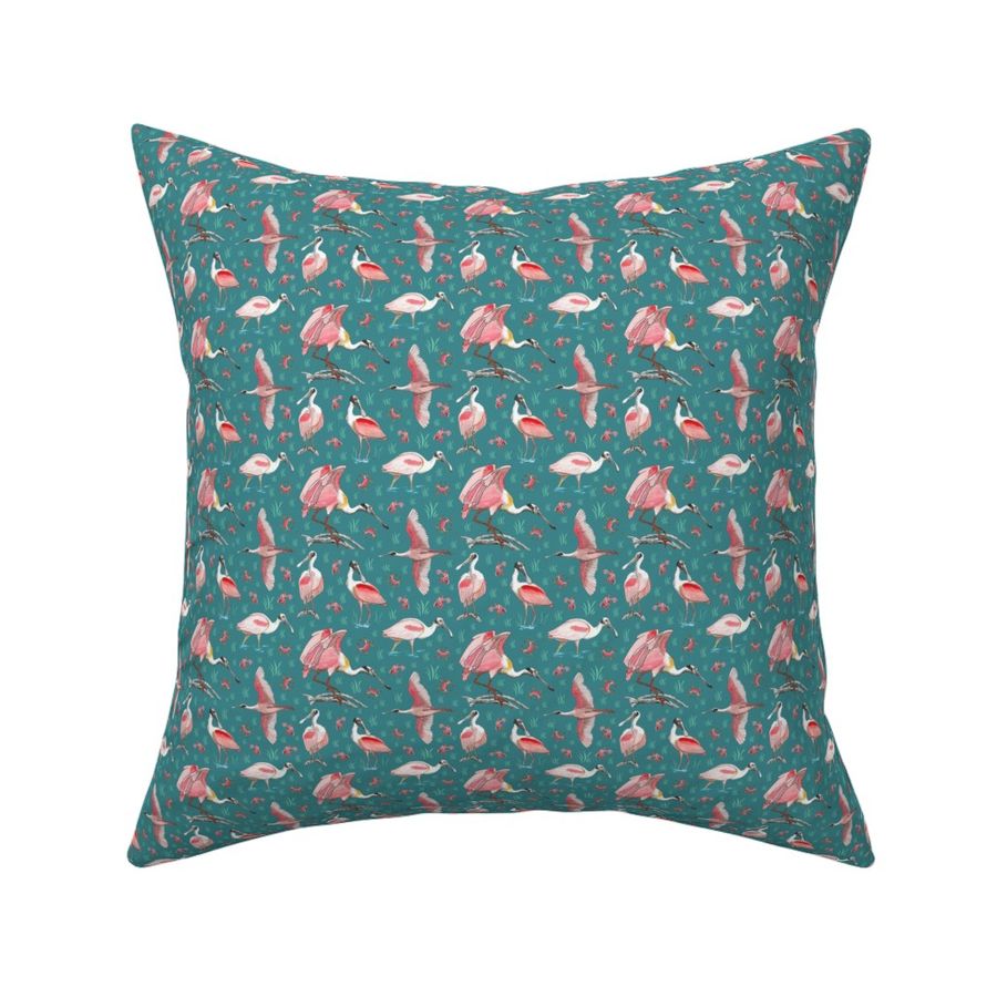 Roseate spoonbills deep turquoise 3x3