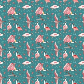 Roseate spoonbills deep turquoise 6x6