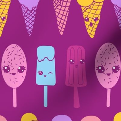 Cute ice cream faces - pink yellow blue