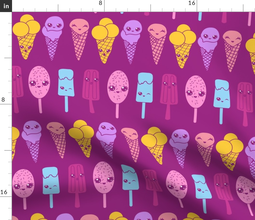 Cute ice cream faces - pink yellow blue