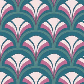 Art Deco Shells - Mid Pink & Green