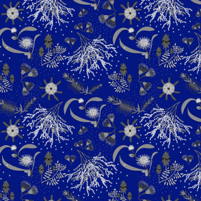Wendy’s Australiana Garden - greyscale on Royal blue, medium