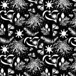 Wendy’s Australiana Garden - White silhouettes on black, medium