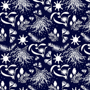 Wendy’s Australiana Garden - White silhouettes on midnight blue, medium