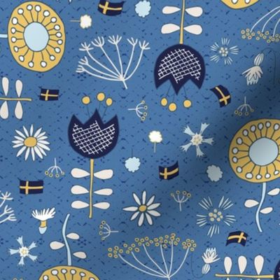 The swedish flower oracle on blue – folk art style | medium