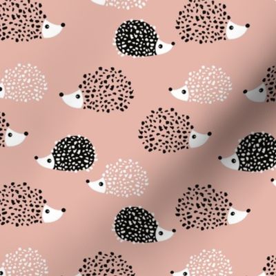 Scandinavian sweet hedgehog illustration for kids gender neutral rose pink
