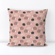 Scandinavian sweet hedgehog illustration for kids gender neutral rose pink