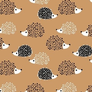 Scandinavian sweet hedgehog illustration for kids gender neutral cinnamon khaki brown