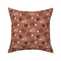 Scandinavian sweet hedgehog illustration for kids gender neutral stone red