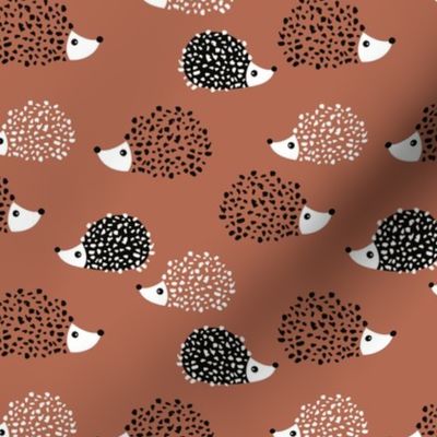 Scandinavian sweet hedgehog illustration for kids gender neutral stone red