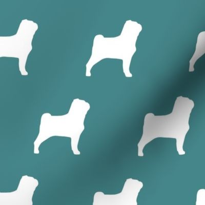 Pug Dog Silhouette Turquoise