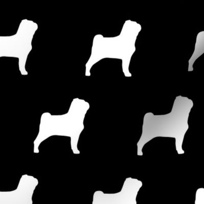 Pug Dog Silhouette Black and White