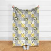Cheater Quilt- Bees Dandelions Yellow Gray Horitontal