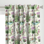 Charming Midsummer Maypole Foxes Children's Fabric - Cute Garden Design with Swan, Flowers, and Butterflies - Small