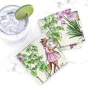 Charming Midsummer Maypole Foxes Children's Fabric - Cute Garden Design with Swan, Flowers, and Butterflies - Small