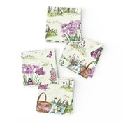 Charming Midsummer Maypole Foxes Children's Fabric - Cute Garden Design with Swan, Flowers, and Butterflies - Small