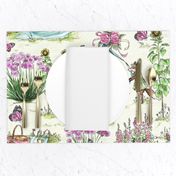 Charming Midsummer Maypole Foxes Children's Fabric - Cute Garden Design with Swan, Flowers, and Butterflies - Small