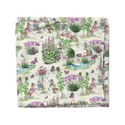 Charming Midsummer Maypole Foxes Children's Fabric - Cute Garden Design with Swan, Flowers, and Butterflies - Small