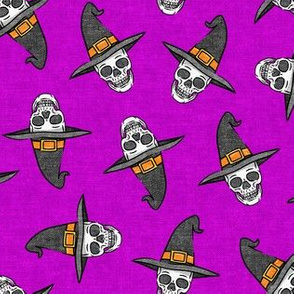 skull witches - halloween witch hat fabric - purple2 - LAD20