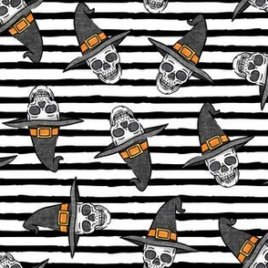 skull witches - halloween witch hat fabric - black stripes - LAD20
