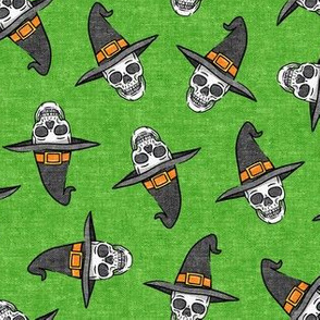 skull witches - halloween witch hat fabric - green - LAD20