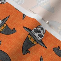 skull witches - halloween witch hat fabric - orange - LAD20