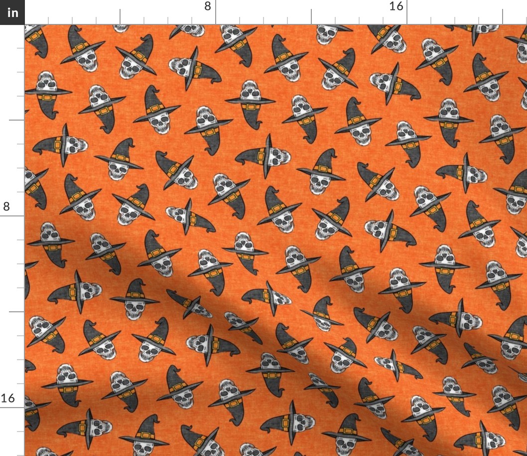 skull witches - halloween witch hat fabric - orange - LAD20