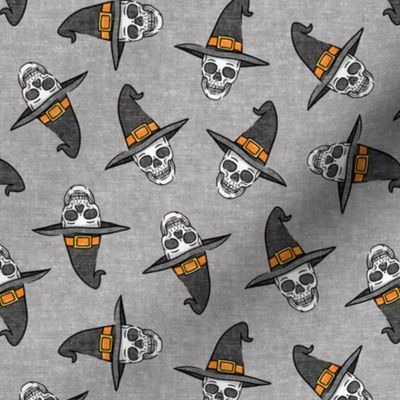 skull witches - halloween witch hat fabric - grey - LAD20