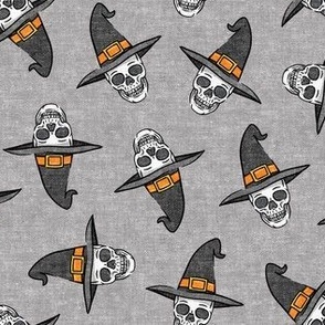 skull witches - halloween witch hat fabric - grey - LAD20