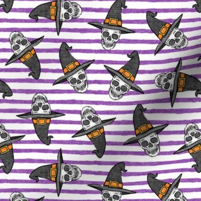 skull witches - halloween witch hat fabric - purple stripes - LAD20