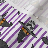 skull witches - halloween witch hat fabric - purple stripes - LAD20