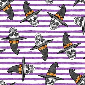 skull witches - halloween witch hat fabric - purple stripes - LAD20