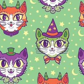 Retro Monster Cats  Green