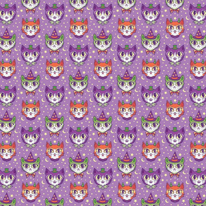 Retro Monster Cats (small) Purple