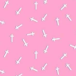 white mini crosses on pink