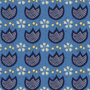 dark blue retro tulips