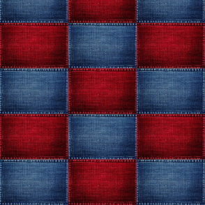 Cowboy Blue and Red Denim faux quilt 