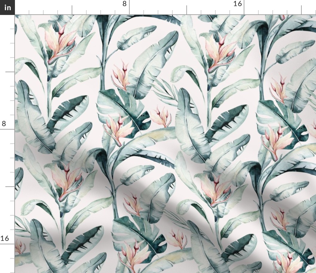 Green jungle seamless floral leaves with tropical palm monstera and banana leaves 