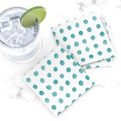 Watercolor Dots in Teal Blue | Watercolor fabric, hand painted polka dots, dotty pattern fabric in blue green on white, turquoise blue watercolor.