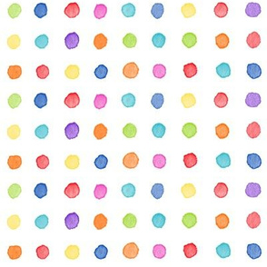 Rainbow Watercolor Dots | Bright and colorful watercolor fabric, hand painted multicolor polka dots, dotty rainbow fabric, painted circles fabric.