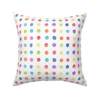 Rainbow Watercolor Dots (xl scale) | Bright and colorful watercolor fabric, hand painted multicolor polka dots, dotty rainbow fabric, painted circles fabric.