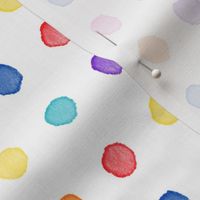 Rainbow Watercolor Dots (xl scale) | Bright and colorful watercolor fabric, hand painted multicolor polka dots, dotty rainbow fabric, painted circles fabric.