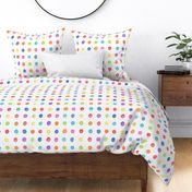 Rainbow Watercolor Dots (xxl scale) | Bright and colorful watercolor fabric, hand painted multicolor polka dots, dotty rainbow fabric, painted circles fabric.