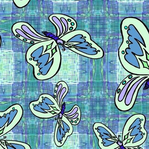 BUTTERFLIES PLAID 1 aqua blue