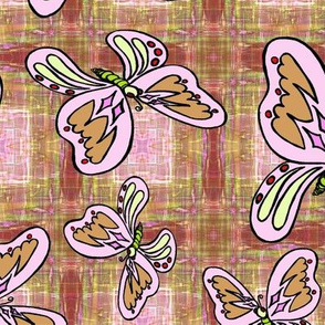 BUTTERFLIES PLAID 1 bubble gum pink