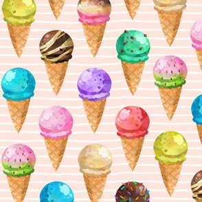 Yummy Ice Cream Cones (baby pink stripe) LARGE scale